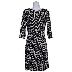 Kim Rogers Womens Sheath Dress Size PS Petite Small Black White Ruched Buckle